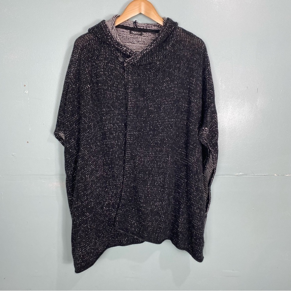 Aritzia TNA Cashmere‎ Blend Hooded Black Poncho Cape Sz XXS & XS